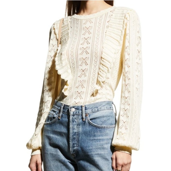 NWOT LoveShackFancy Cream Lace Ruffle sweater - Picture 1 of 11